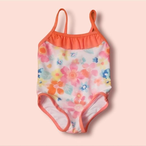 NWT Wonder Nation Orange Floral Swimsuit - Picture 1 of 4